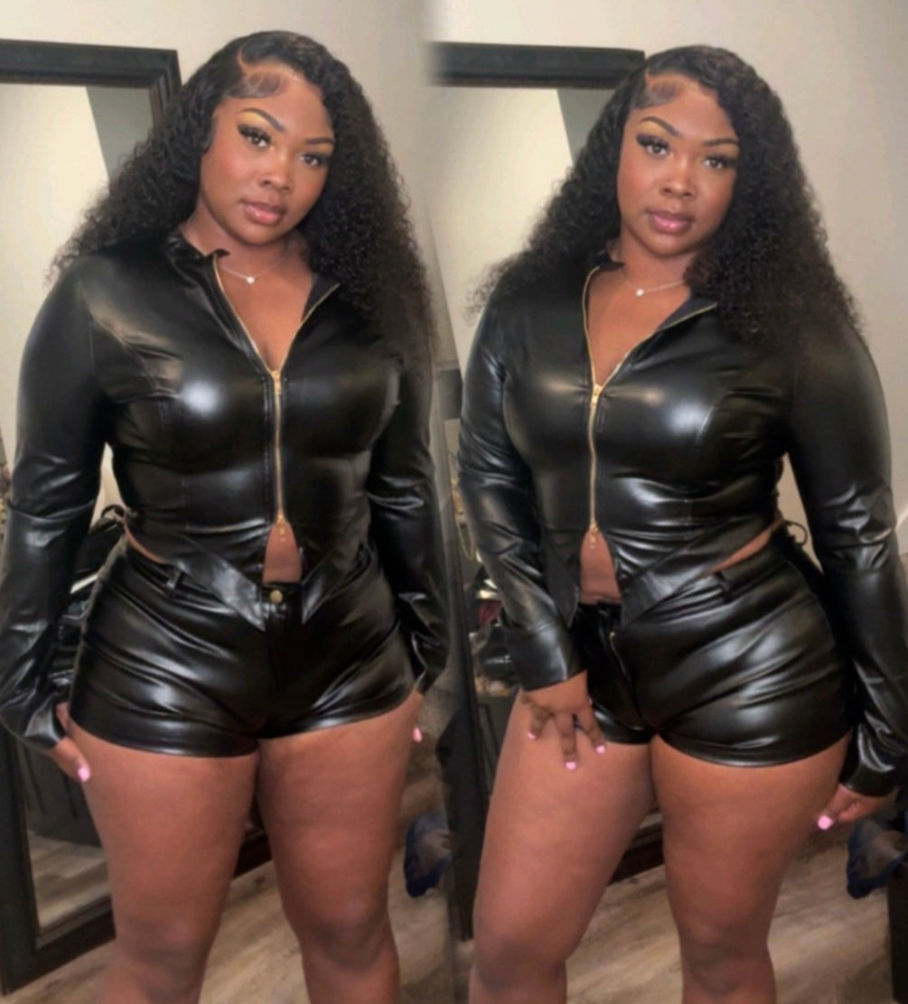 2PC MOTO LEATHER SHORT SET (2COLORS)