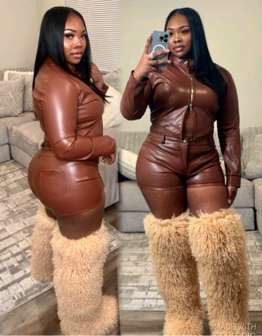 2PC MOTO LEATHER SHORT SET (2COLORS)