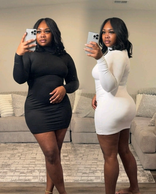 ESSENTIAL MOCK NECK DRESS (2COLORS)