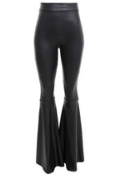 SALE (Stretchy Leather Black Bell Bottom Pants)