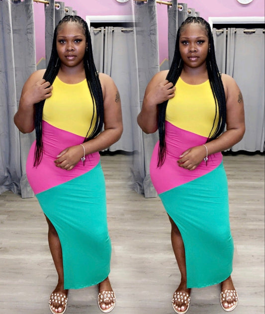 Slitted Color Block Dress